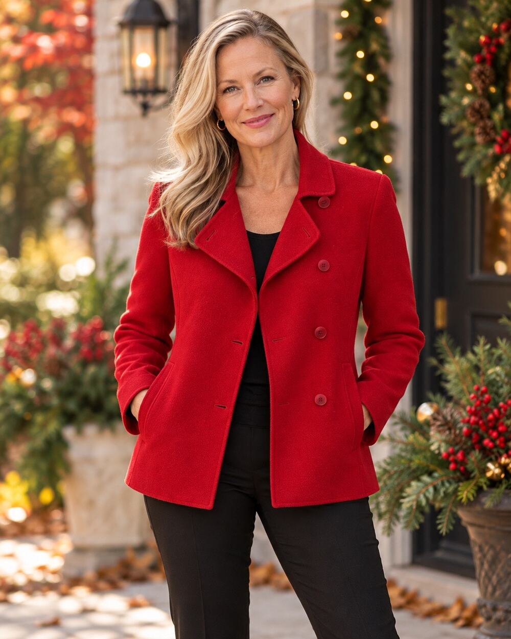 Jones New York Petite Red Peacoat Blazer Jacket Size 2P Holiday Christmas